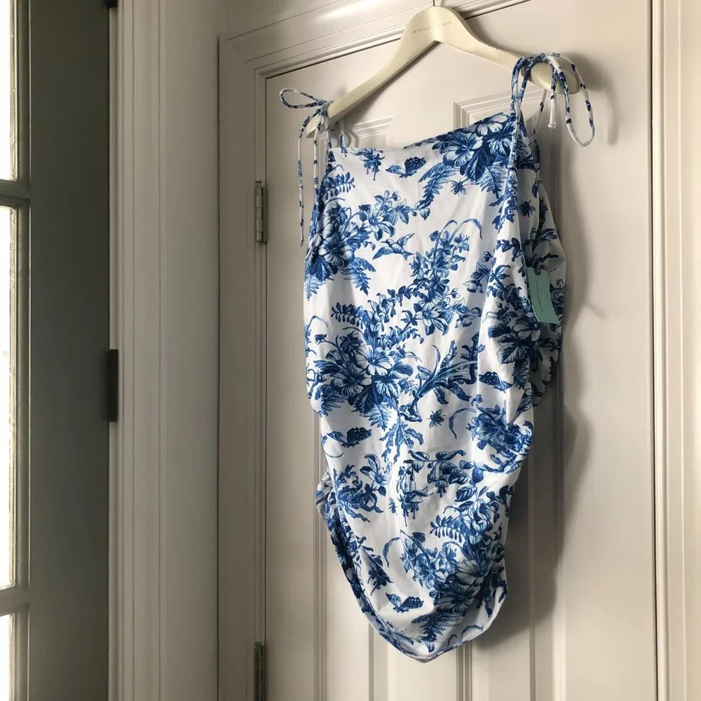 💙 NEW Anthropologie Maeve Shirred Tie Shoulder Chinoiserie Tank Top 2X - Picture 6 of 9